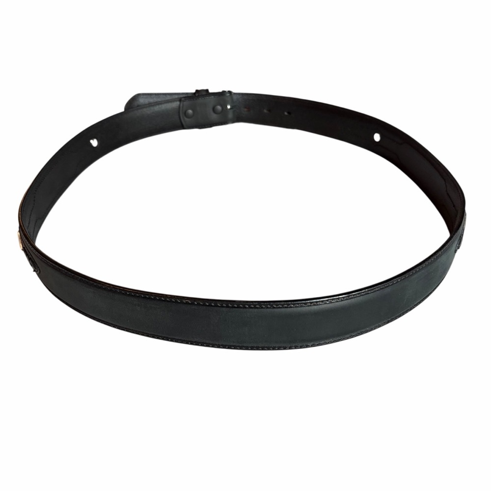 BLACK GENUINE LEATHER WESTERN BELT W/ LONGHORN BUCKLE SZ 44 - Picture 5 of 8